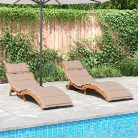 vidaXL Sonnenliegen mit Auflagen 2 Stk. Taupe Massivholz Akazie