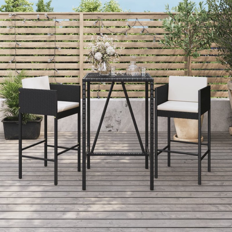 vidaXL 3-tlg. Gartenbar-Set mit Kissen Schwarz Poly Rattan vidaXL 3-tlg. Gartenbar-Set mit Kissen Schwarz Poly Rattan
