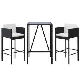 vidaXL 3-tlg. Gartenbar-Set mit Kissen Schwarz Poly Rattan
