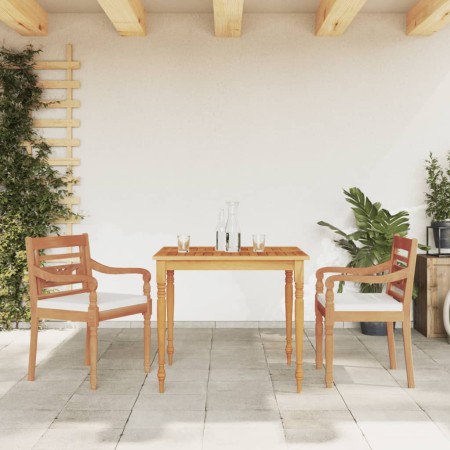 vidaXL 3-tlg. Garten-Essgruppe mit Weißen Kissen Massivholz Teak