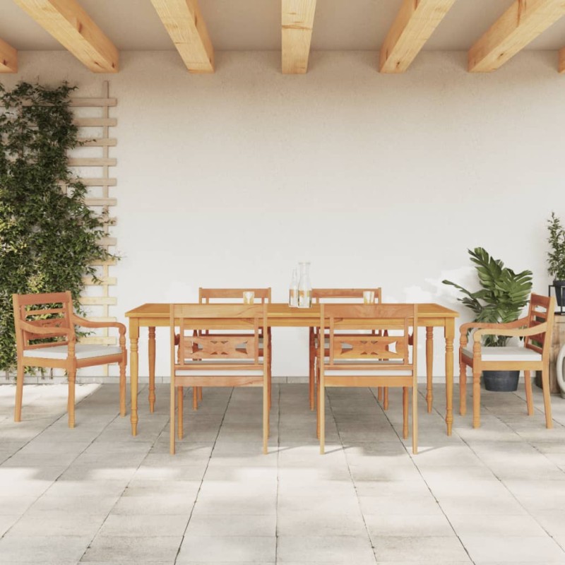 vidaXL 7-tlg. Garten-Essgruppe mit Weißen Kissen Massivholz Teak vidaXL 7-tlg. Garten-Essgruppe mit Weißen Kissen Massivholz Teak