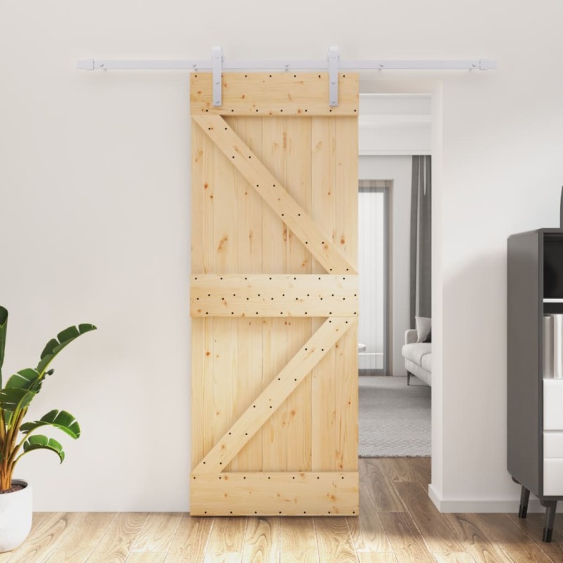 vidaXL Schiebetür mit Beschlag 80x210 cm Massivholz Kiefer vidaXL Schiebetür mit Beschlag 80x210 cm Massivholz Kiefer
