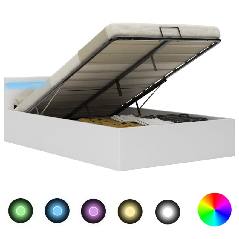 vidaXL Bett mit Bettkasten Hydraulisch LED Weiß Kunstleder 140x200 cm vidaXL Bett mit Bettkasten Hydraulisch LED Weiß Kunstleder 140x200 cm