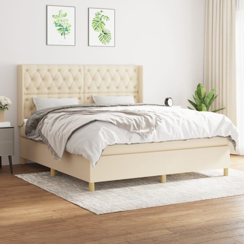 vidaXL Boxspringbett mit Matratze Creme 160x200 cm Stoff vidaXL Boxspringbett mit Matratze Creme 160x200 cm Stoff