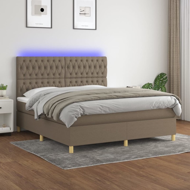 vidaXL Boxspringbett mit Matratze & LED Taupe 160x200 cm Stoff vidaXL Boxspringbett mit Matratze & LED Taupe 160x200 cm Stoff