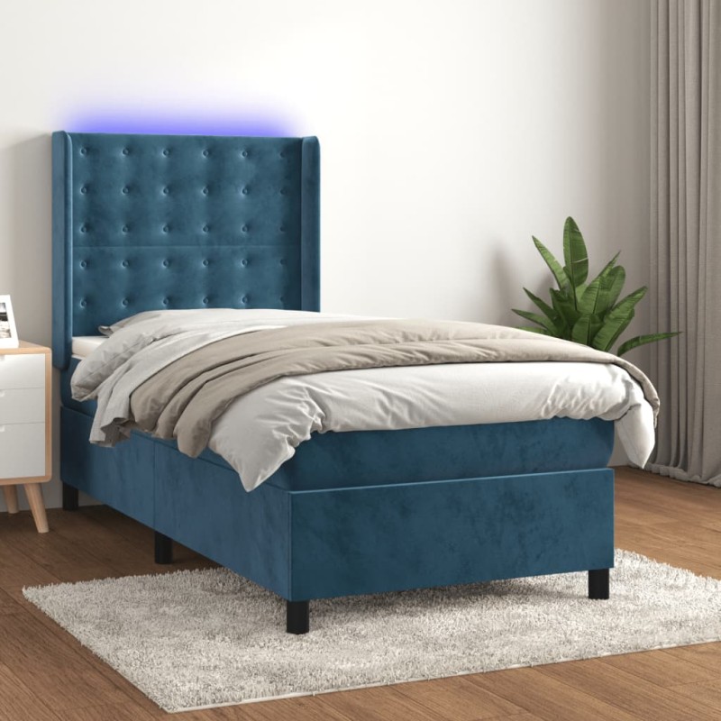 vidaXL Boxspringbett mit Matratze & LED Dunkelblau 90x190 cm Samt vidaXL Boxspringbett mit Matratze & LED Dunkelblau 90x190 cm Samt