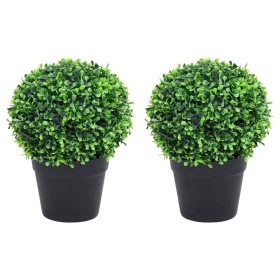 vidaXL Künstliche Buchsbäume 2 Stk. mit Topf Kugelform Grün 27 cm