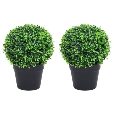 vidaXL Künstliche Buchsbäume 2 Stk. mit Topf Kugelform Grün 27 cm