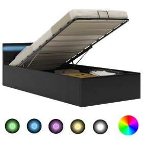 vidaXL Bett mit Bettkasten Hydraulisch LED Schwarz Kunstleder 90x200cm 