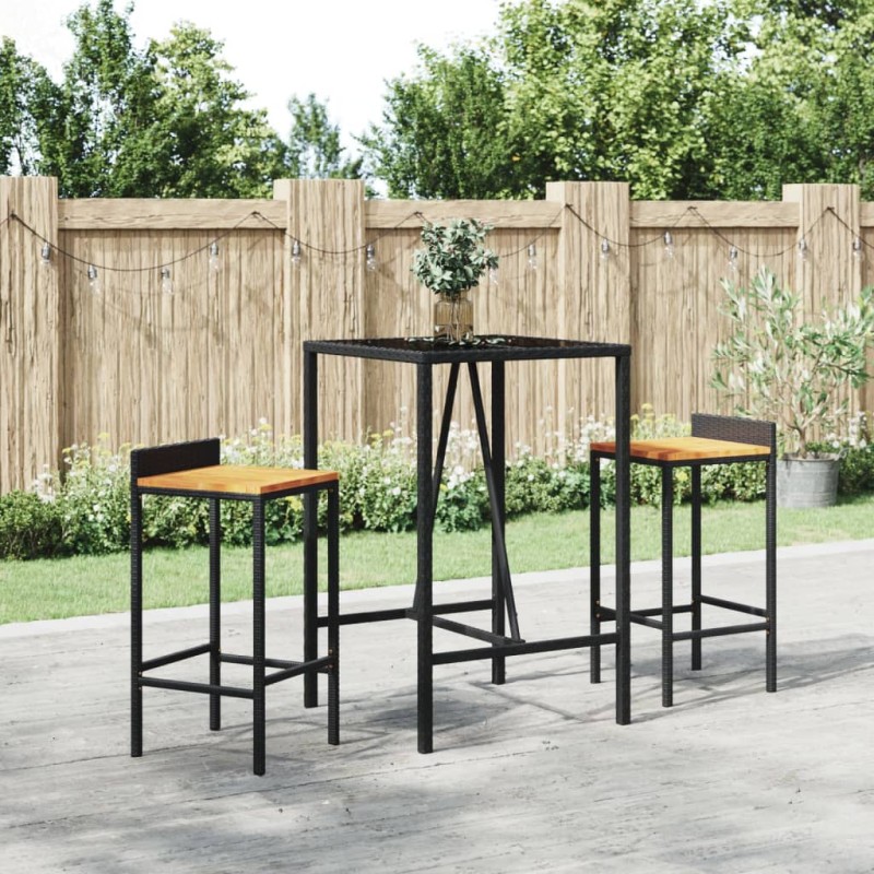 vidaXL 3-tlg. Gartenbar-Set Schwarz Poly Rattan & Massivholz Akazie vidaXL 3-tlg. Gartenbar-Set Schwarz Poly Rattan & Massivholz Akazie