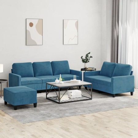 vidaXL 3-tlg. Sofagarnitur mit Kissen Blau Samt