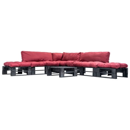 vidaXL 6-tlg. Paletten-Lounge-Set mit Kissen in Rot Holz