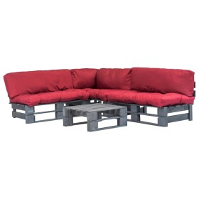 vidaXL 4-tlg. Outdoor-Lounge-Set Paletten mit Kissen in Rot Holz
