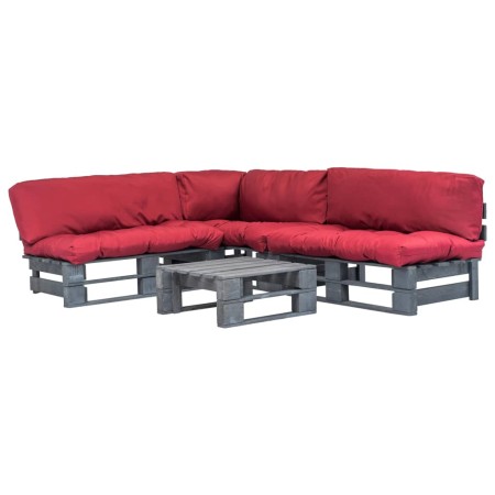 vidaXL 4-tlg. Outdoor-Lounge-Set Paletten mit Kissen in Rot Holz
