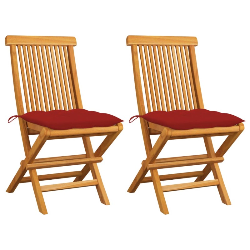 vidaXL Gartenstühle mit Roten Kissen 2 Stk. Massivholz Teak vidaXL Gartenstühle mit Roten Kissen 2 Stk. Massivholz Teak