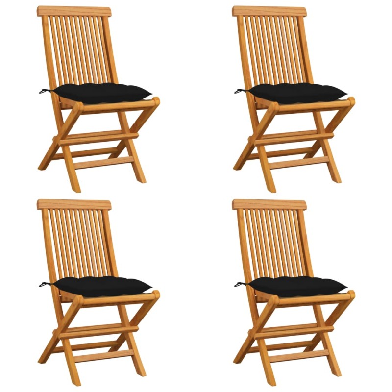 vidaXL Gartenstühle mit Schwarzen Kissen 4 Stk. Massivholz Teak vidaXL Gartenstühle mit Schwarzen Kissen 4 Stk. Massivholz Teak