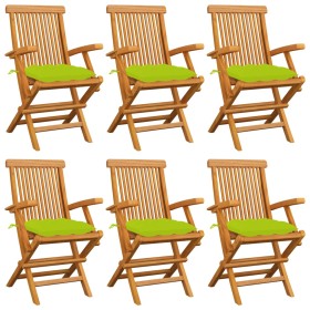 vidaXL Gartenstühle mit Hellgrünen Kissen 6 Stk. Massivholz Teak