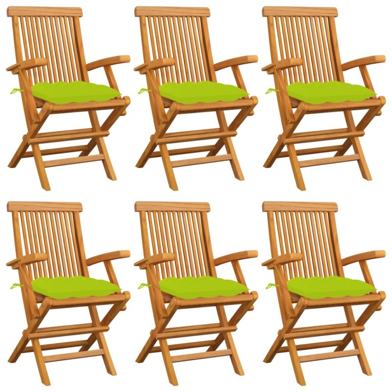 vidaXL Gartenstühle mit Hellgrünen Kissen 6 Stk. Massivholz Teak vidaXL Gartenstühle mit Hellgrünen Kissen 6 Stk. Massivholz Teak