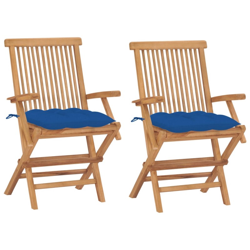 vidaXL Gartenstühle mit Blauen Kissen 2 Stk. Massivholz Teak vidaXL Gartenstühle mit Blauen Kissen 2 Stk. Massivholz Teak