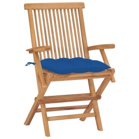 vidaXL Gartenstühle mit Blauen Kissen 2 Stk. Massivholz Teak