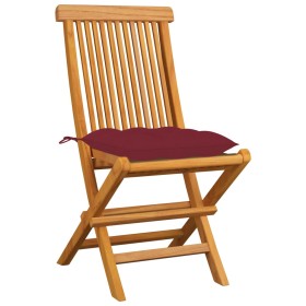 vidaXL Gartenstühle mit Weinroten Kissen 4 Stk. Massivholz Teak 