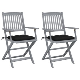vidaXL Klappbare Gartenstühle 2 Stk. mit Kissen Massivholz Akazie