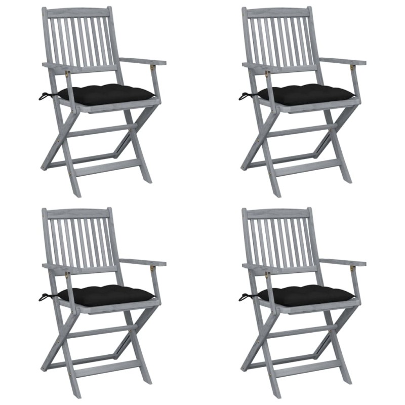 vidaXL Klappbare Gartenstühle 4 Stk. mit Kissen Massivholz Akazie vidaXL Klappbare Gartenstühle 4 Stk. mit Kissen Massivholz Akazie