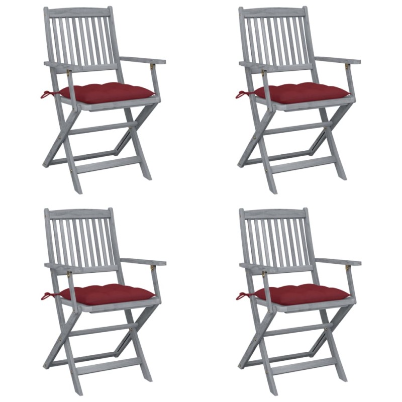 vidaXL Klappbare Gartenstühle 4 Stk. mit Kissen Massivholz Akazie vidaXL Klappbare Gartenstühle 4 Stk. mit Kissen Massivholz Akazie