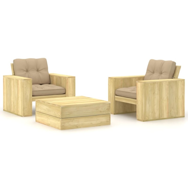 vidaXL 3-tlg. Garten-Lounge-Set mit Kissen Kiefernholz Imprägniert vidaXL 3-tlg. Garten-Lounge-Set mit Kissen Kiefernholz Imprägniert