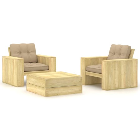 vidaXL 3-tlg. Garten-Lounge-Set mit Kissen Kiefernholz Imprägniert