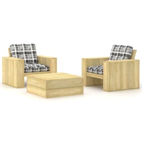vidaXL 3-tlg. Garten-Lounge-Set mit Kissen Kiefernholz Imprägniert
