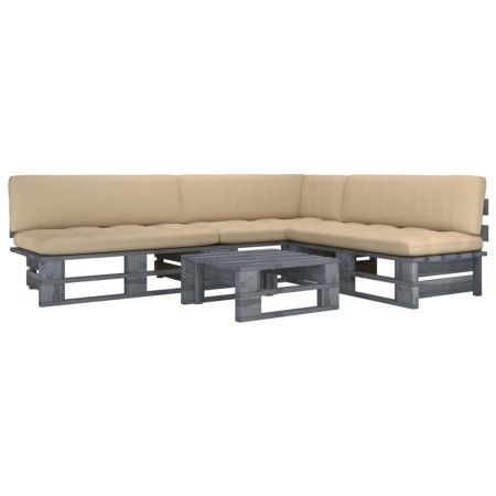 vidaXL 4-tlg. Paletten-Lounge-Set Grau Imprägniertes Kiefernholz