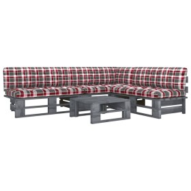 vidaXL 4-tlg. Paletten-Lounge-Set Grau Imprägniertes Kiefernholz