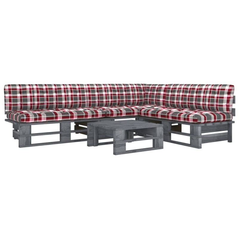 vidaXL 4-tlg. Paletten-Lounge-Set Grau Imprägniertes Kiefernholz vidaXL 4-tlg. Paletten-Lounge-Set Grau Imprägniertes Kiefernholz