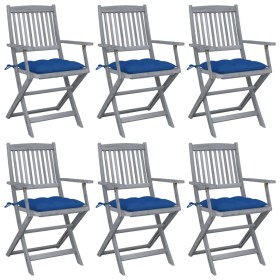 vidaXL Klappbare Gartenstühle 6 Stk. mit Kissen Massivholz Akazie