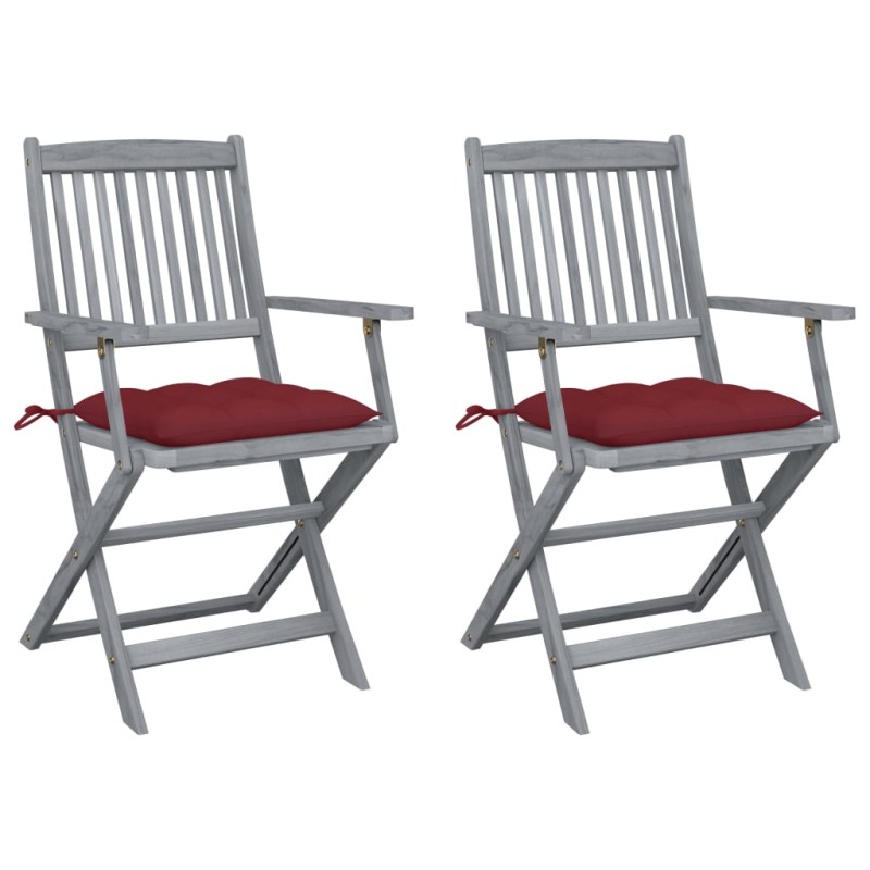 vidaXL Klappbare Gartenstühle 2 Stk. mit Kissen Massivholz Akazie vidaXL Klappbare Gartenstühle 2 Stk. mit Kissen Massivholz Akazie