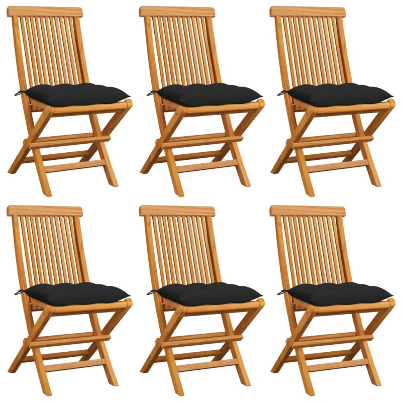 vidaXL Gartenstühle mit Schwarzen Kissen 6 Stk. Massivholz Teak vidaXL Gartenstühle mit Schwarzen Kissen 6 Stk. Massivholz Teak