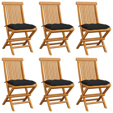 vidaXL Gartenstühle mit Schwarzen Kissen 6 Stk. Massivholz Teak 