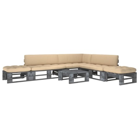 vidaXL 6-tlg. Paletten-Lounge-Set Grau Imprägniertes Kiefernholz