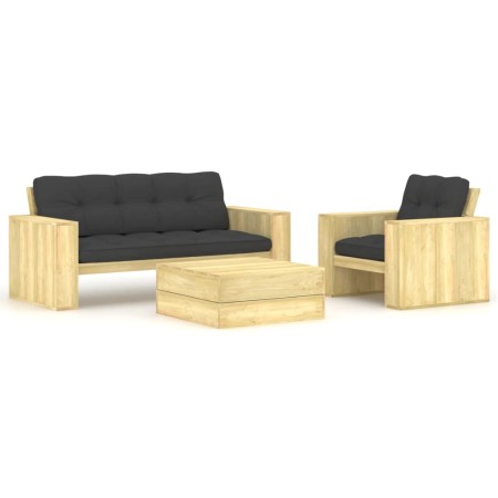vidaXL 3-tlg. Garten-Lounge-Set mit Kissen Kiefernholz Imprägniert