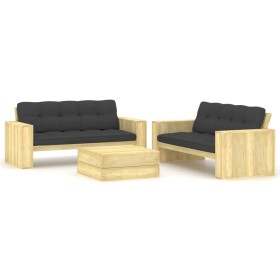vidaXL 3-tlg. Garten-Lounge-Set mit Kissen Kiefernholz Imprägniert