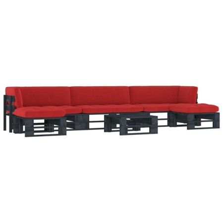 vidaXL 6-tlg. Paletten-Lounge-Set Schwarz Imprägniertes Kiefernholz