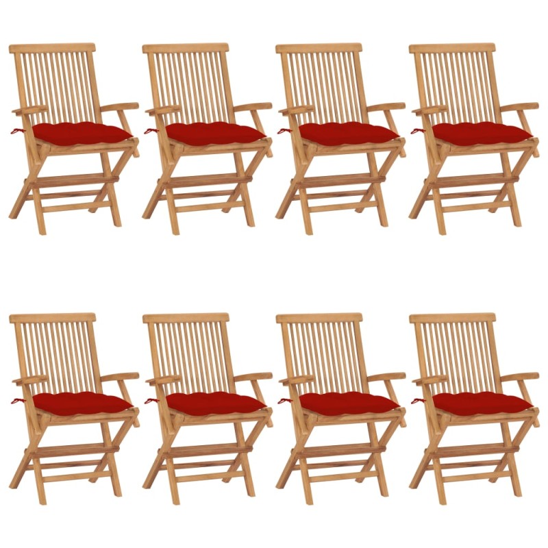 vidaXL Gartenstühle mit Roten Kissen 8 Stk. Massivholz Teak vidaXL Gartenstühle mit Roten Kissen 8 Stk. Massivholz Teak