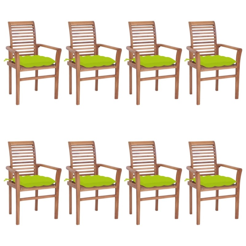 vidaXL Essstühle 8 Stk. mit Hellgrünen Kissen Massivholz Teak vidaXL Essstühle 8 Stk. mit Hellgrünen Kissen Massivholz Teak