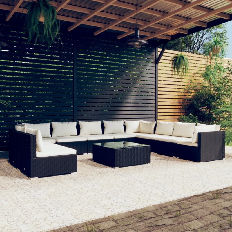 vidaXL 11-tlg. Garten-Lounge-Set mit Kissen Schwarz Poly Rattan vidaXL 11-tlg. Garten-Lounge-Set mit Kissen Schwarz Poly Rattan
