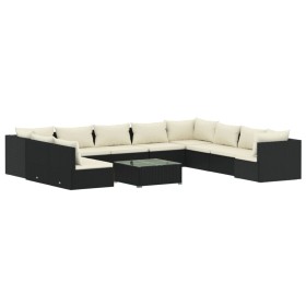 vidaXL 11-tlg. Garten-Lounge-Set mit Kissen Schwarz Poly Rattan
