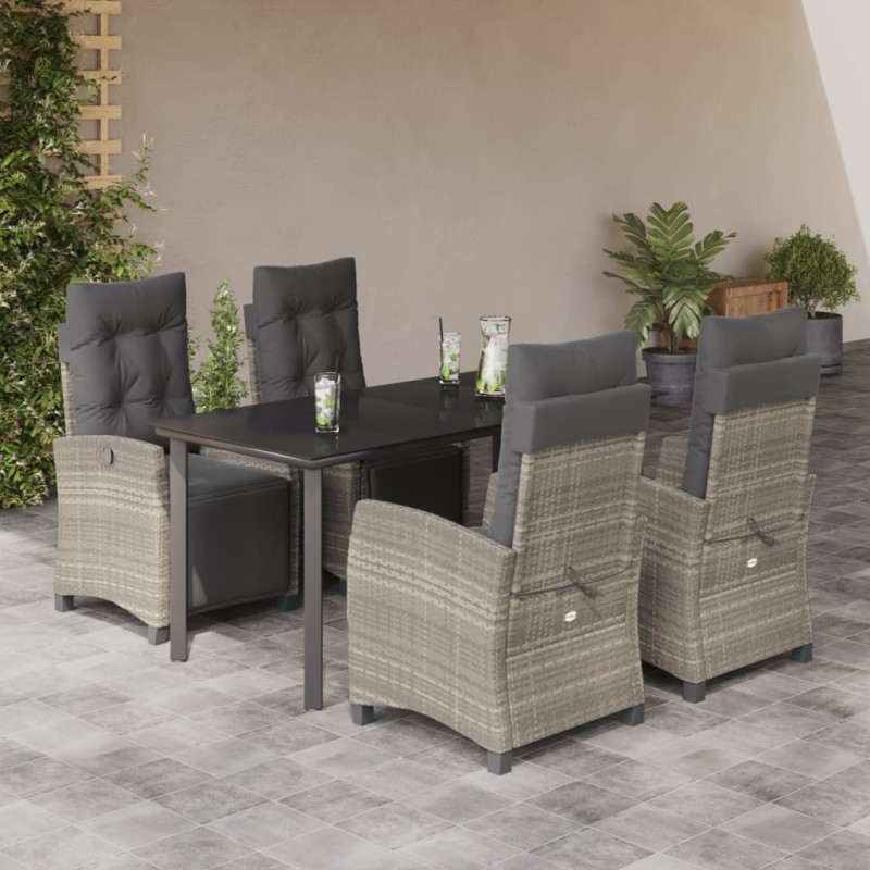 vidaXL 5-tlg. Garten-Essgruppe mit Kissen Hellgrau Poly Rattan vidaXL 5-tlg. Garten-Essgruppe mit Kissen Hellgrau Poly Rattan