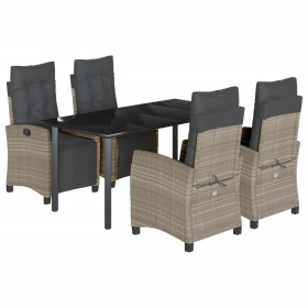 vidaXL 5-tlg. Garten-Essgruppe mit Kissen Hellgrau Poly Rattan