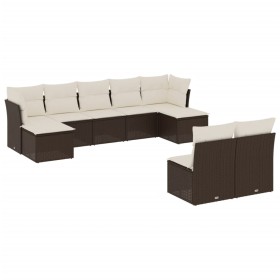 vidaXL 9-tlg. Garten-Sofagarnitur mit Kissen Braun Poly Rattan