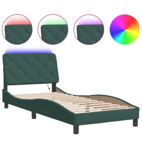vidaXL Bettgestell mit LED-Leuchten Dunkelgrün 90x190 cm Samt